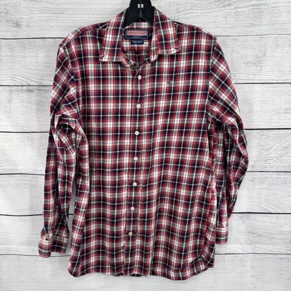 Vineyard Vines Whale Shirt Boys XL Plaid Check Button Down Collar Logo‎